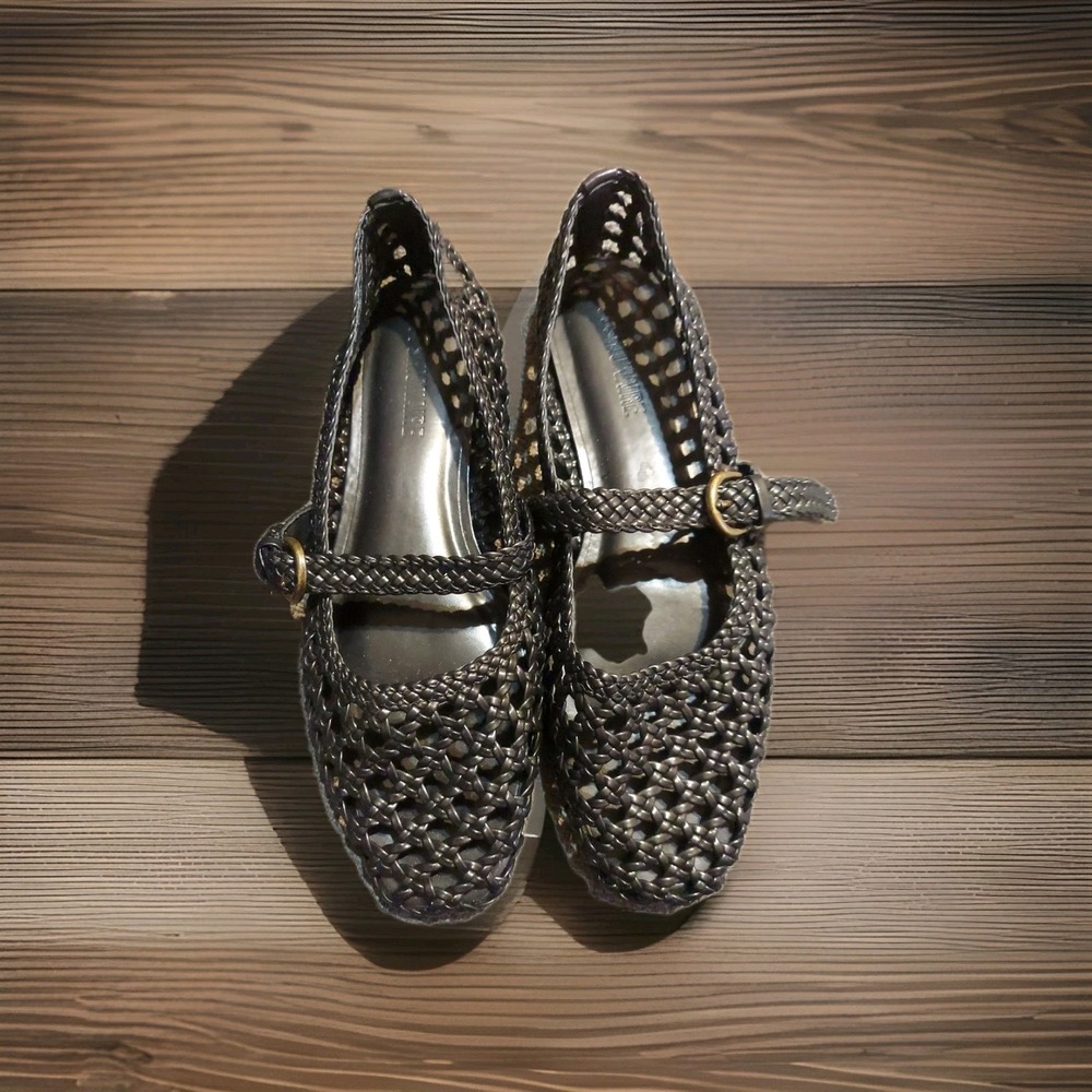 Woven Mary Jane Flats in Dark Brown